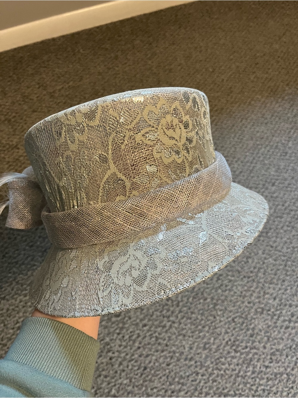 Swan Hat Elegant Women's Dress Hat with Decorative Bow - Silver - Picture 5 of 6